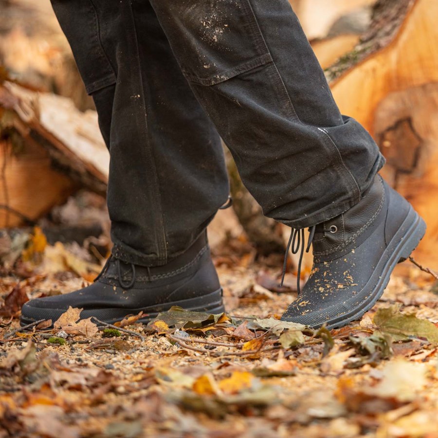 Muck Boots Eredeti Bőr Duck Csipke Boot Bőr Csizma Férfi Fekete | ODL000